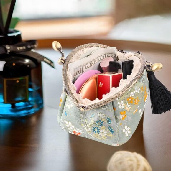 Embroider Coin Purse Vintage Wallets Canvas Change Pouch Floral Trinkets Small K - Picture 3 of 9